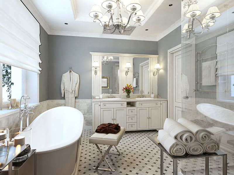 Bathroom With A Massive Chandelier