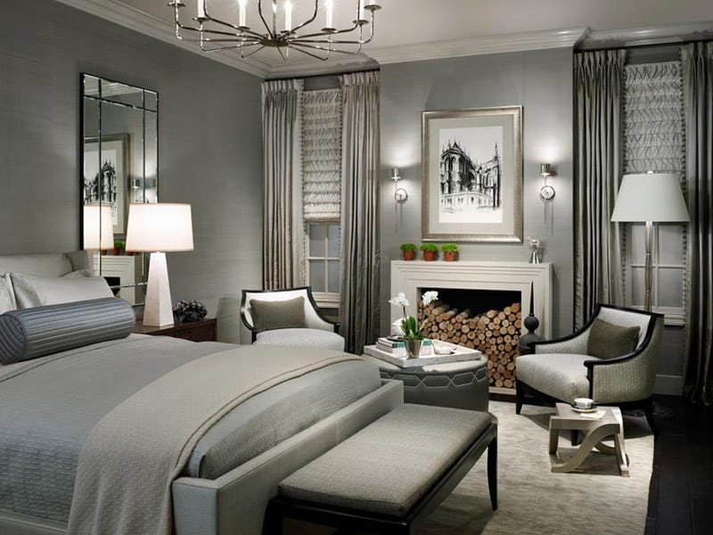A Warm Hollywood Bedroom With Grey