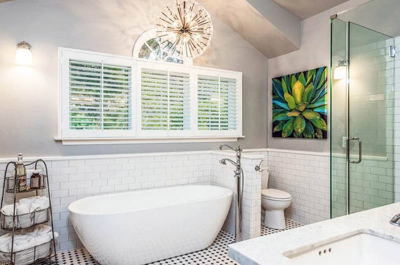 Bathroom With White Wainscoting Tile