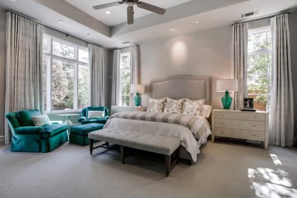 Bedroom With Teal Soft Sofa