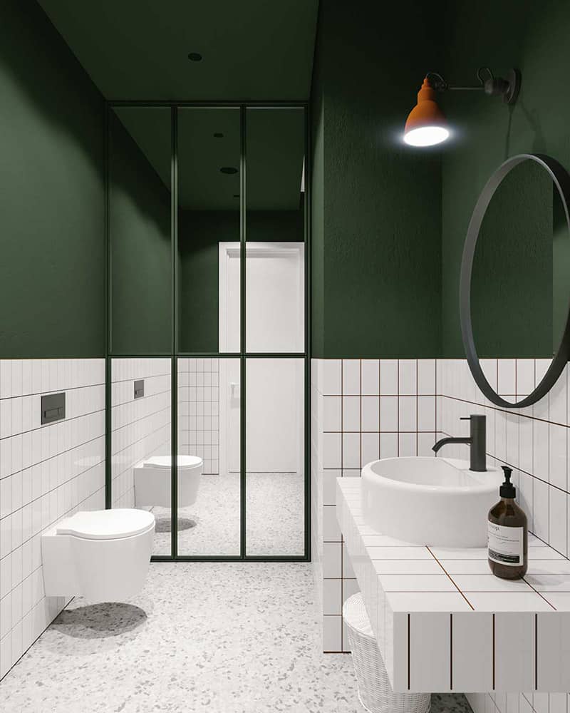 Dark Green With White Tiles