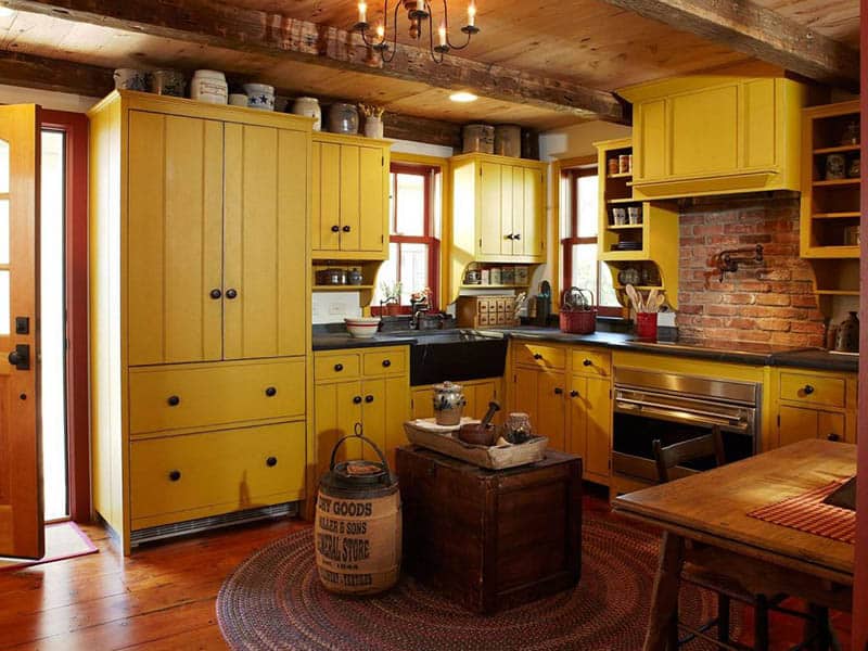 Farmhouse Yellow Cabinets 