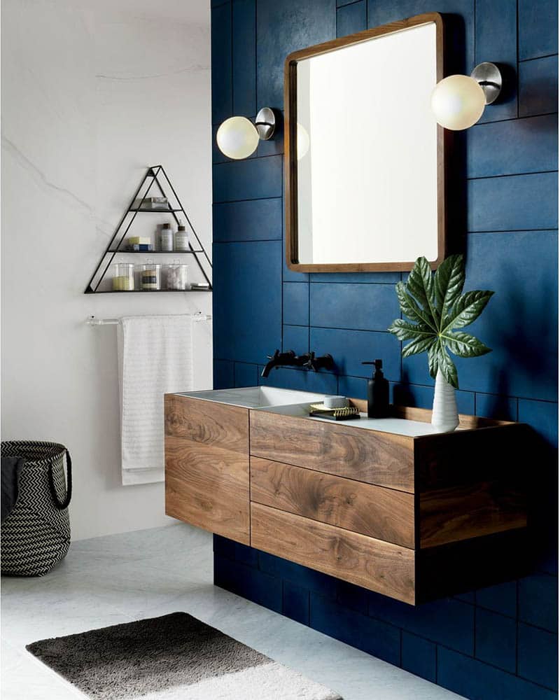 Floating Sink And A Dark-Blue Wall
