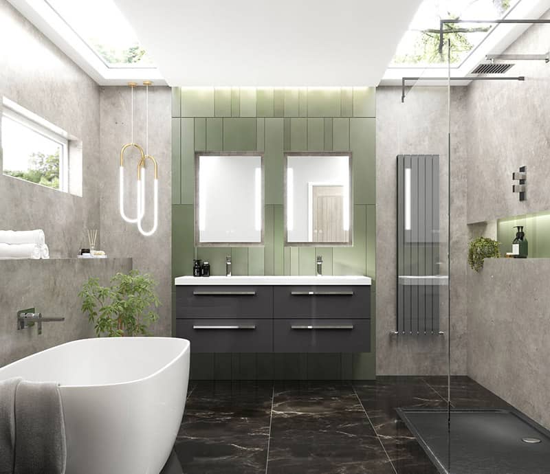 Green Master Bathroom With Terrazzo Tiles