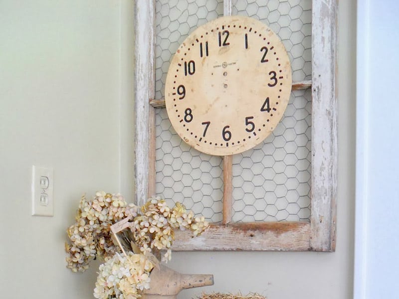 Old Windows Frame And Vintage Clock 