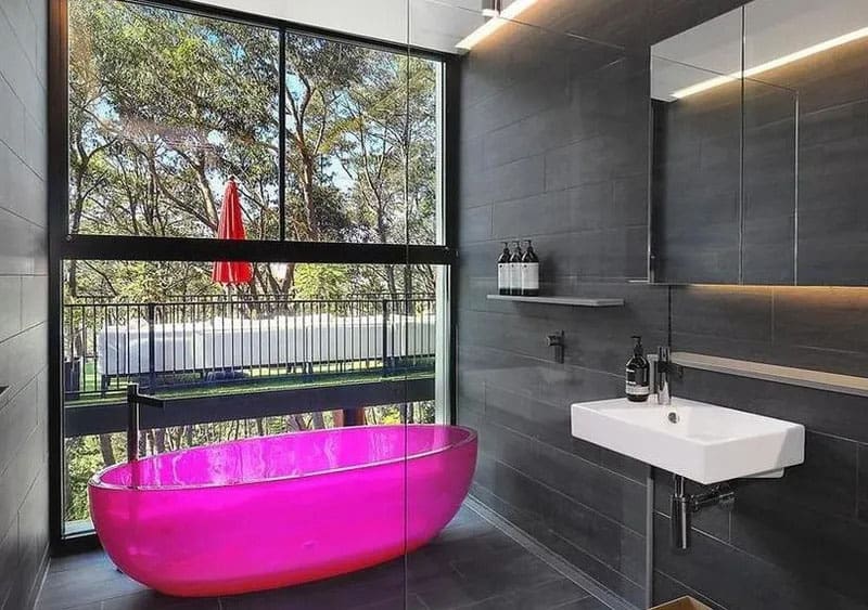 Pink Tub And Black Wall