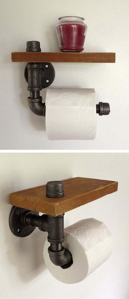 Pipe Fitting Toilet Paper Holder With Shelf