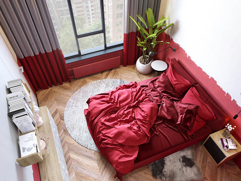 Red Bed For A Romantic Atmosphere