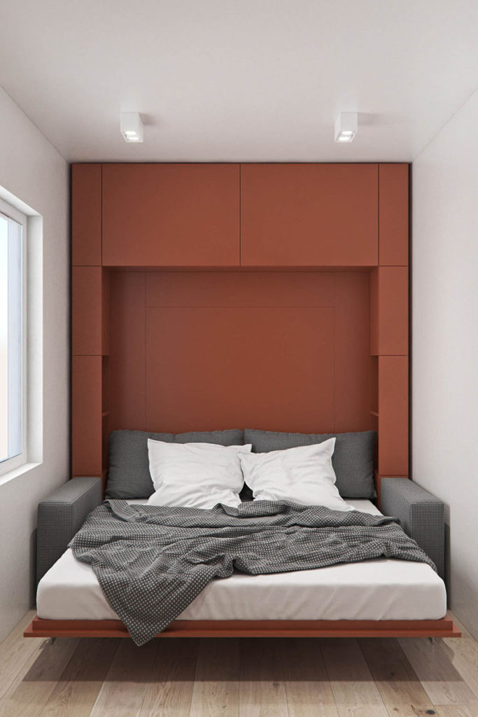 Red Murphy Bed For Small Room