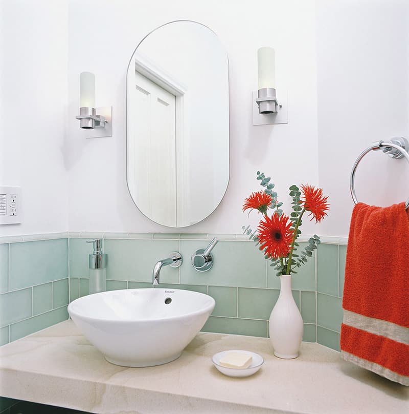 Red Towel And Green Mint Tiles