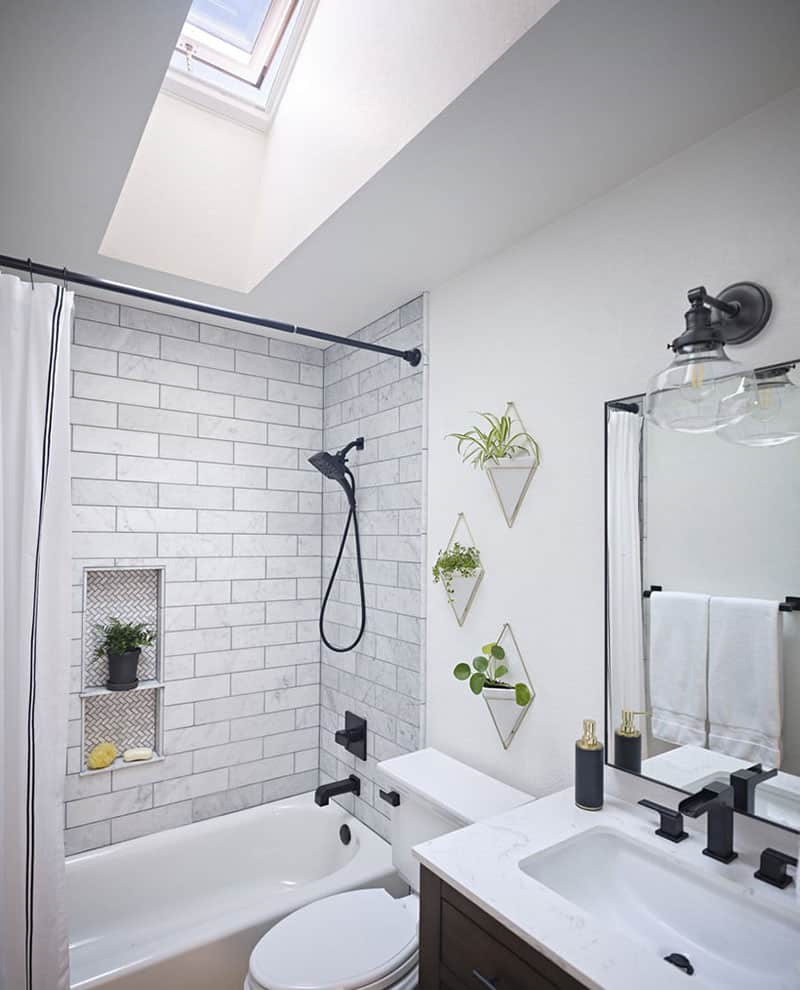23. Small Modern Bathroom With Skylight Ceiling