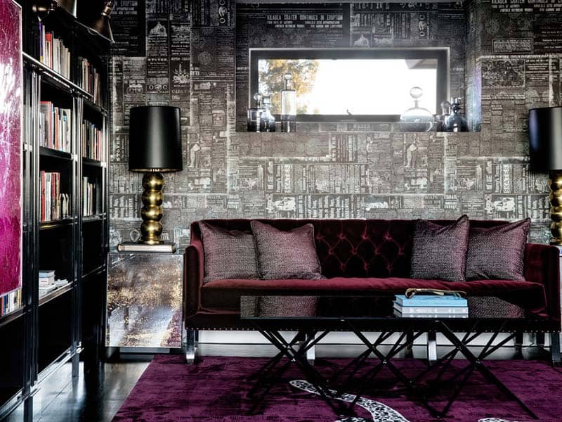 Velvet Couch With Vibrant Purple Wall