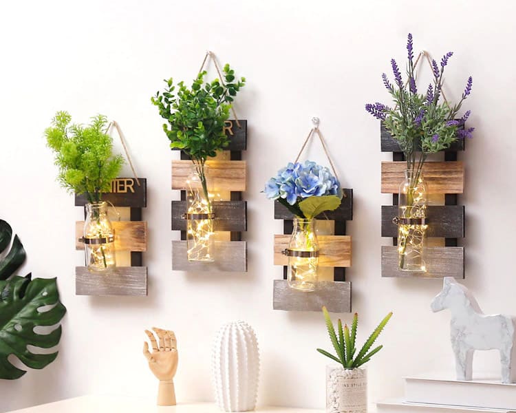 Wooden Wall Glass Plant Vases