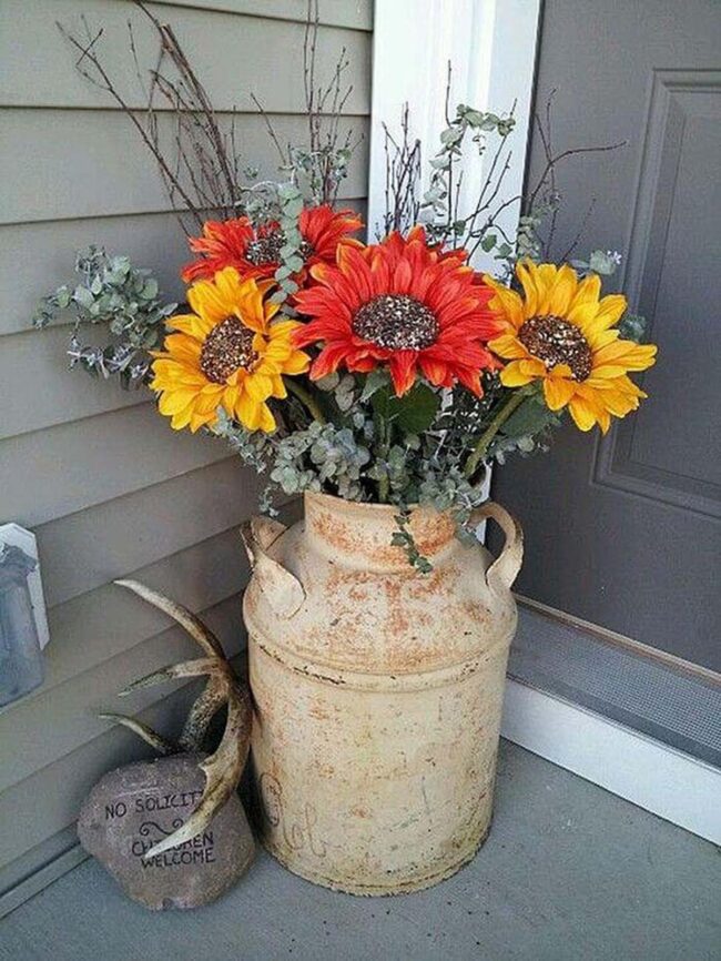 Bright Sunflowers in Milk Can