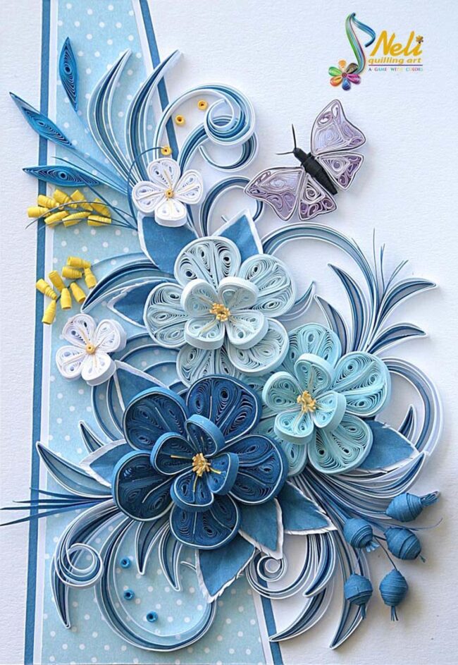 Enchanting Blue Quilling Flower Art