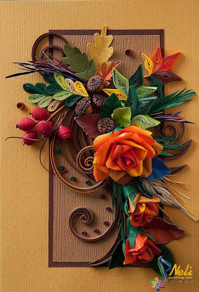 Orange Green Quilling Card Elegance