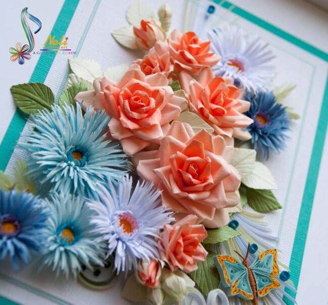 Peach and Blue Floral Quilling