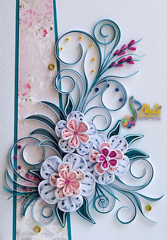 Pink Quilling Flowers with Depth