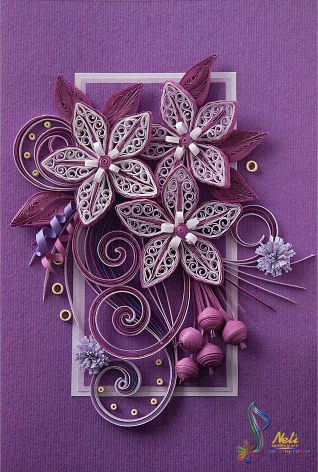 Purple Whirls and White Blooms