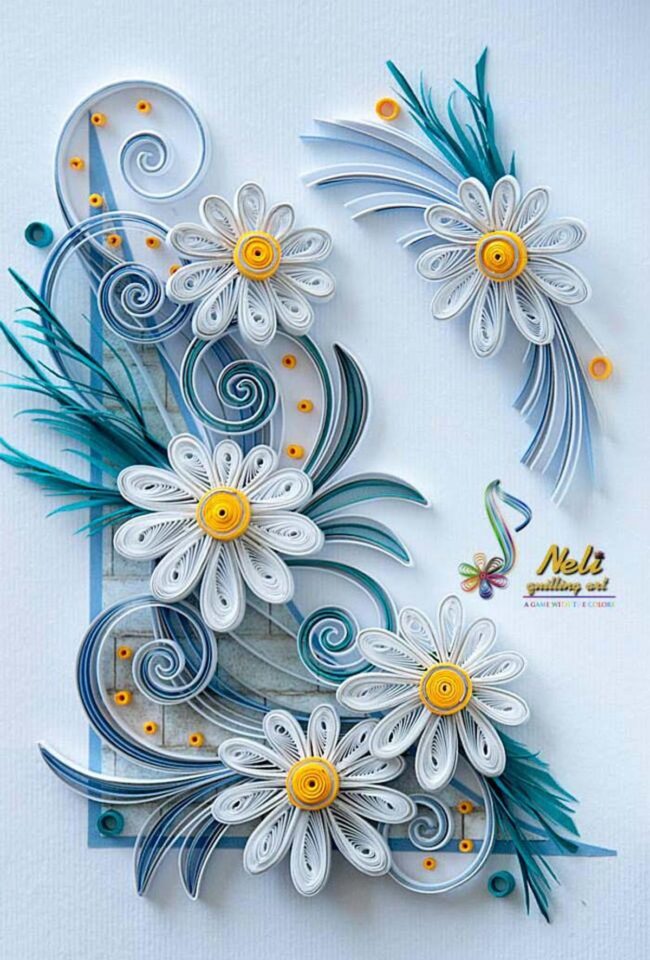 Blue and White Floral Quilling Cards