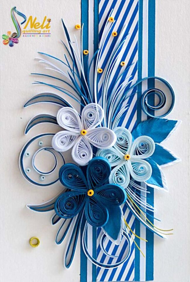 Blue Floral Quilling Card Elegance
