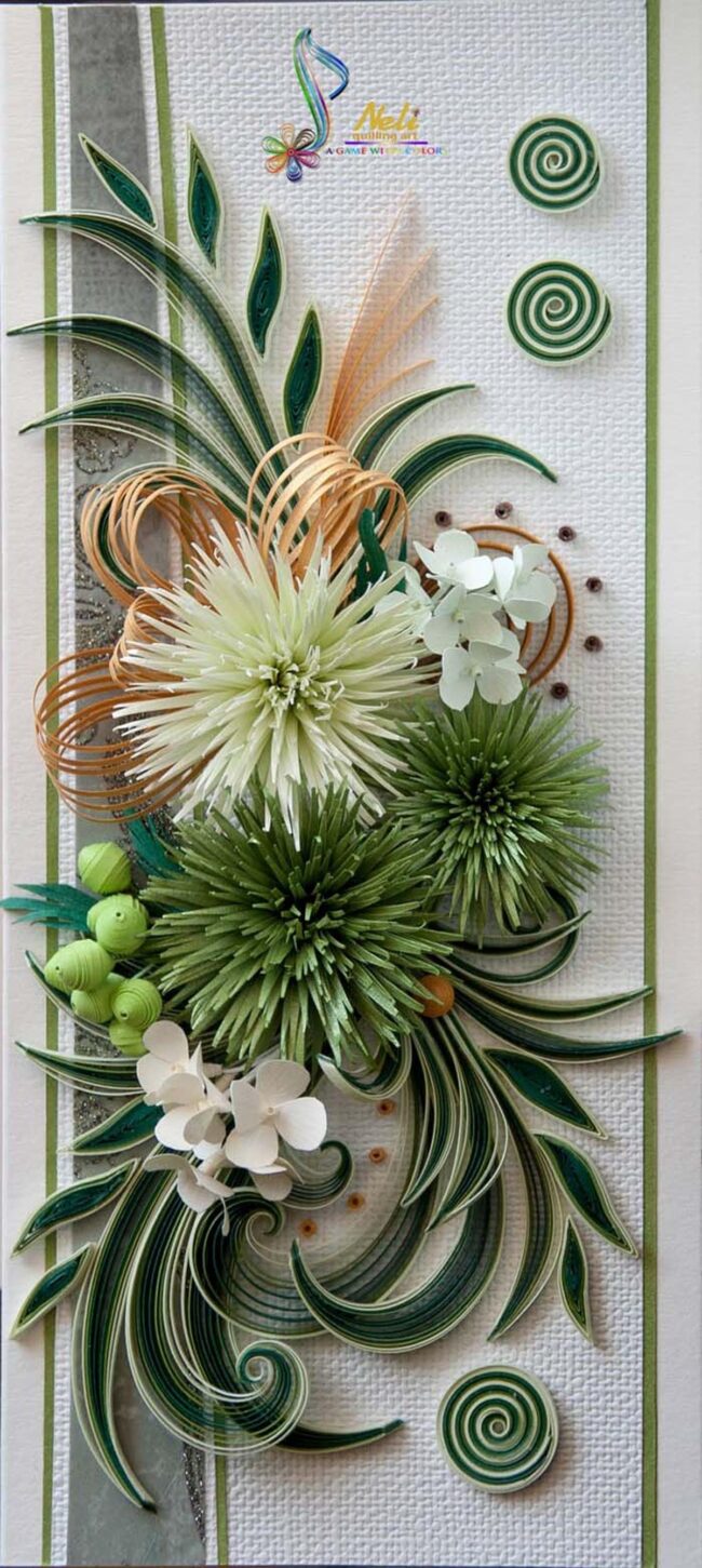 Green and White Quilling Blooms