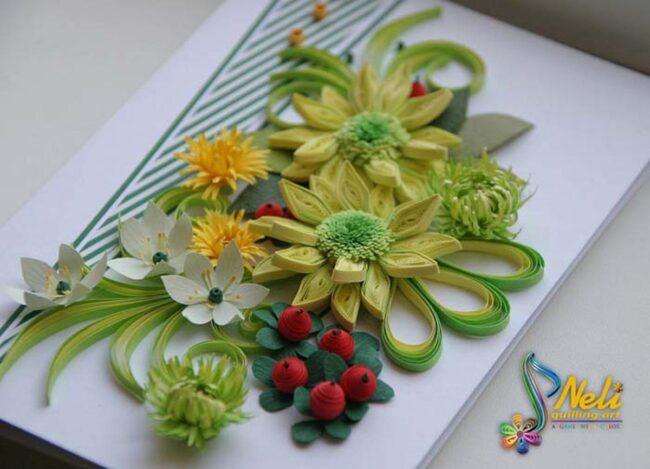 Bright Green Quilling Flower Cards