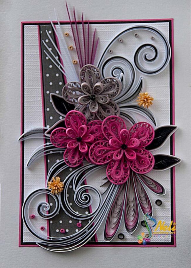 Intricate Black and White Quilling Flowers