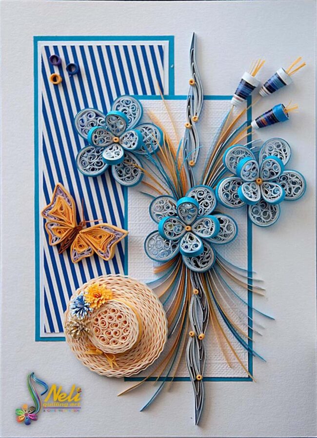 Blue Yellow Quilling Floral Delight