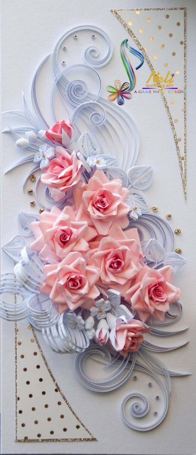 Elegant Pink Roses with Gold Swirls