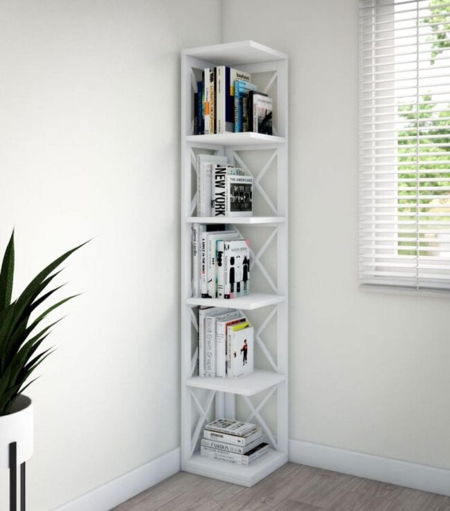 White Contemporary Corner Bookcase
