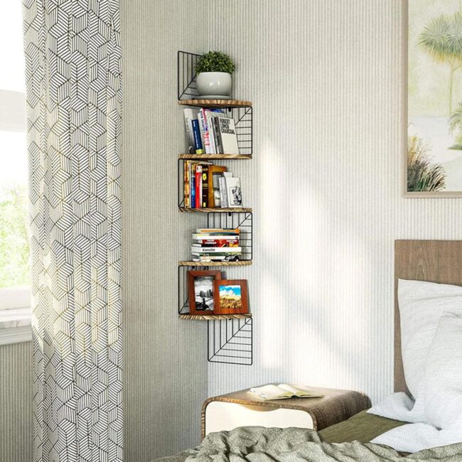 Winding Wood and Metal Corner Shelf