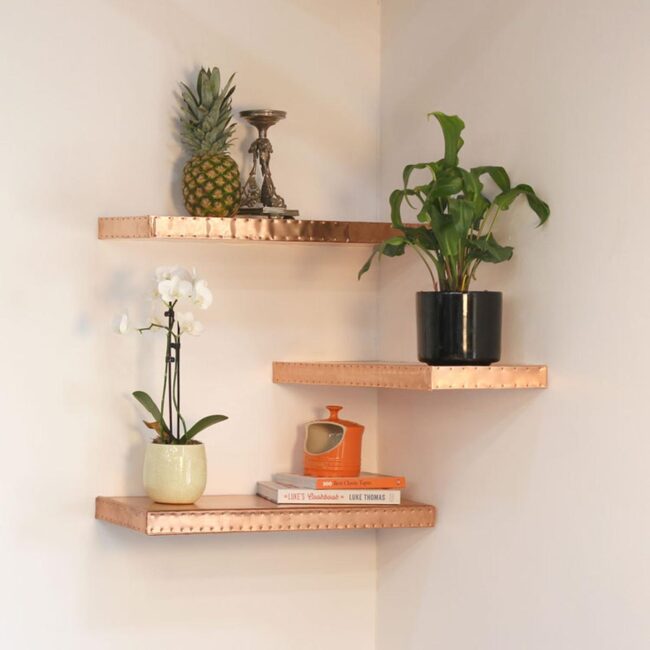 Striking Hammered Copper Floating Shelves
