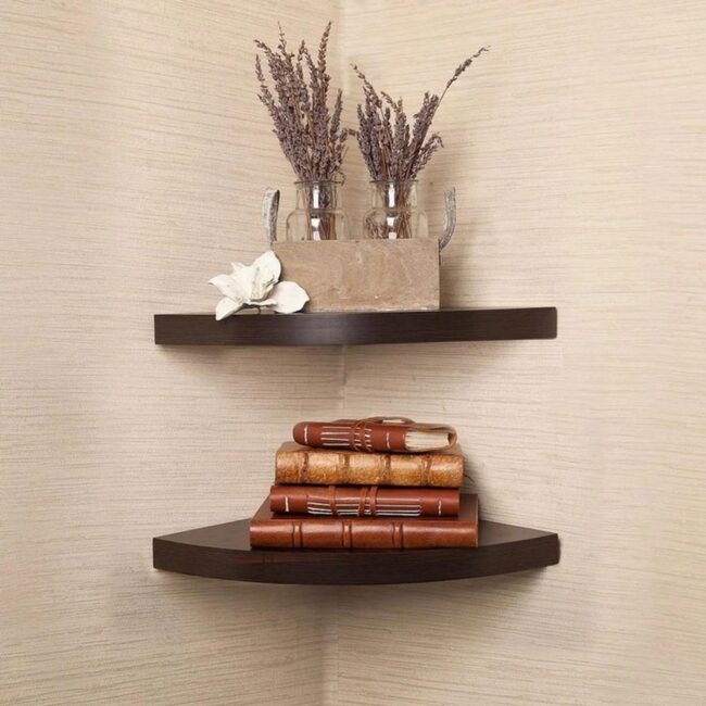 Rich Mahogany Floating Corner Shelves
