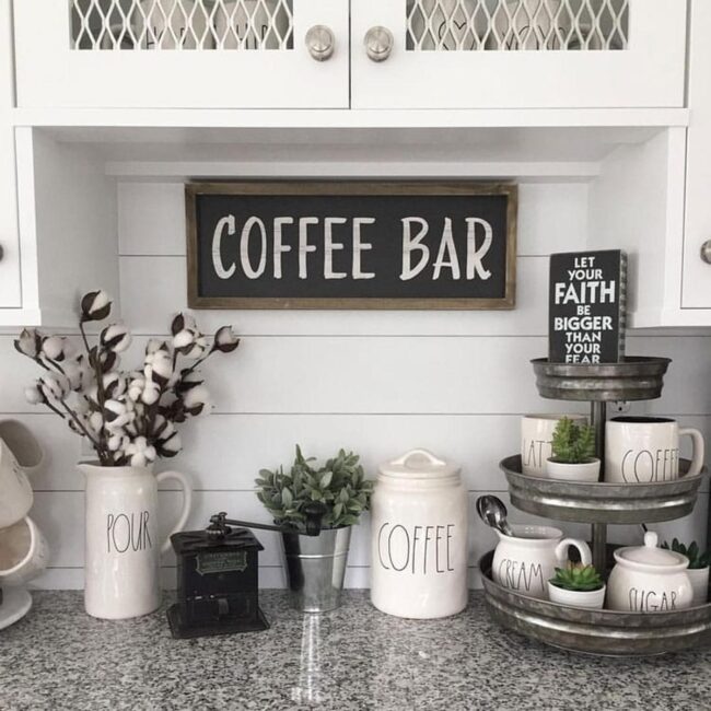 Modern Kitchen Decor with Small Coffee Bar Display