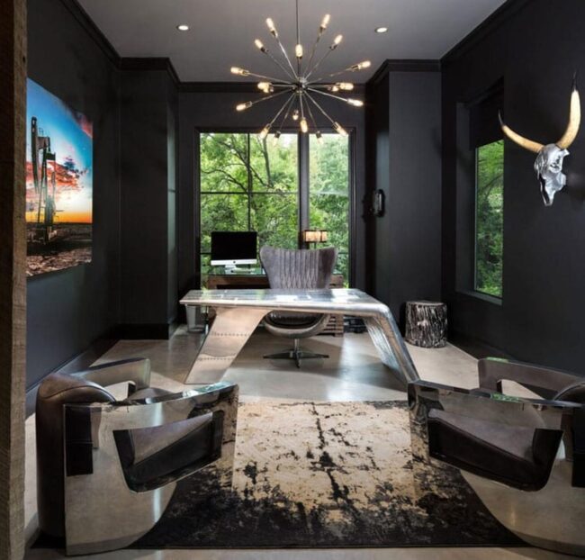 Cool Home Office with Black and Metal Decor