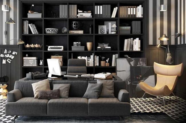 Modern Black Guest Room and Office Combo