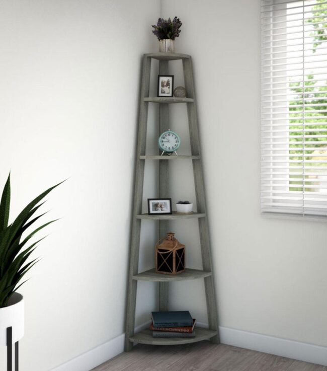 Tasteful Tall Gray Ash Standing Shelf
