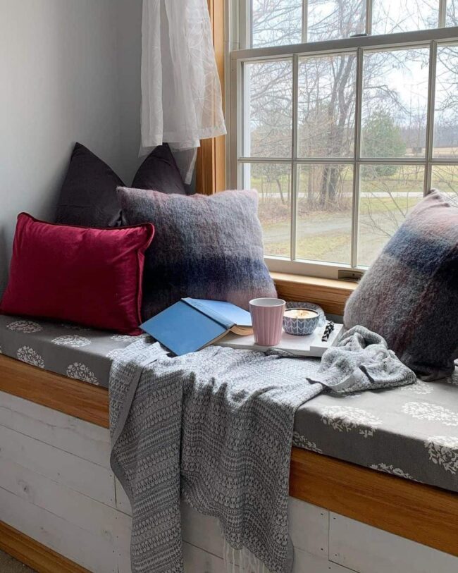 Vintage Decor for a Wood Shiplap Window Seat