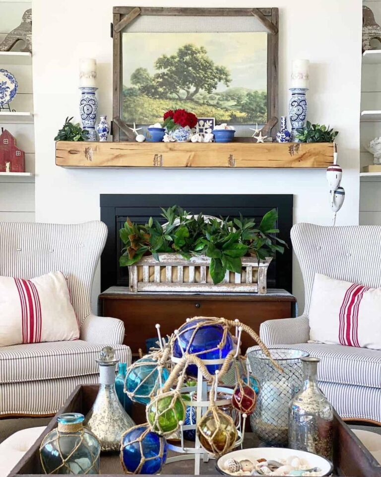 The Lagoon Stained Wooden Bead Garland with Sea Glass - Coastal Decor ... - Sea Glass Coastal Decor