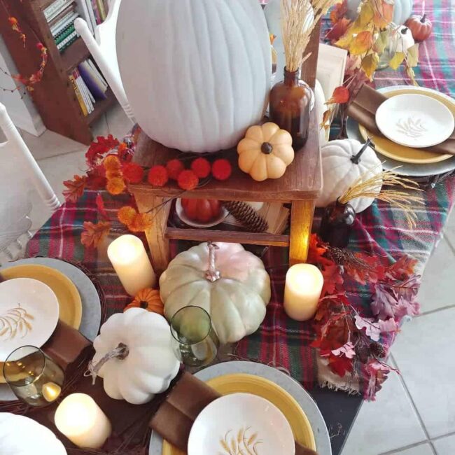 Vintage Plaid Table Decor for Thanksgiving