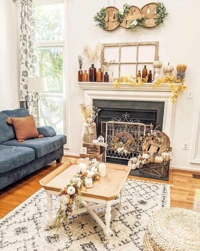Living Room with Decorative Non-Working Fireplace