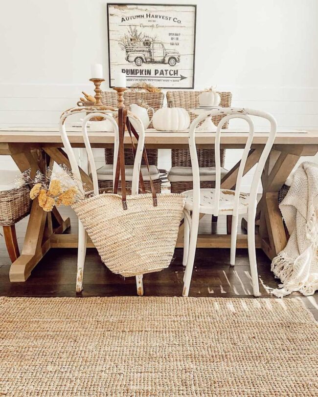 Vintage Chairs and Fall Decor for a Farmhouse Dining Room