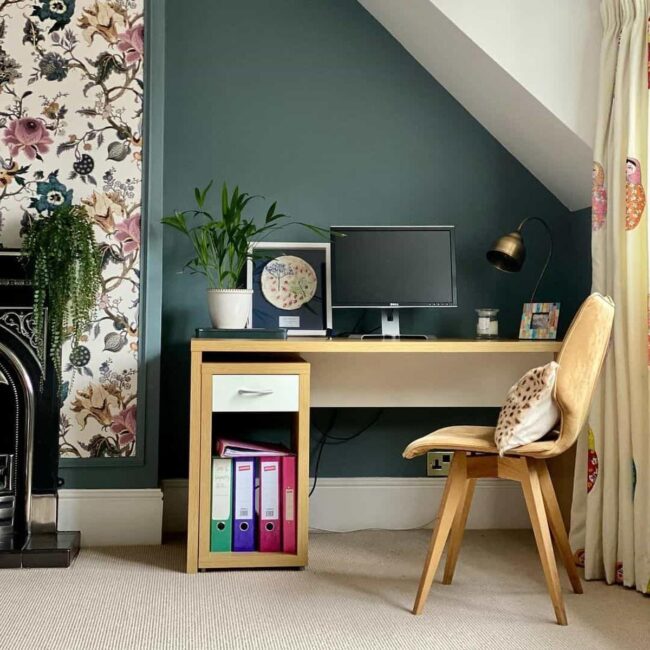 Cottage-Inspired Home Office with Color Pop