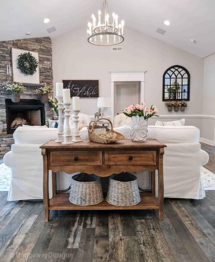 33 Farmhouse Sofa Table Decor Ideas for Your Living Room -Architectural ...