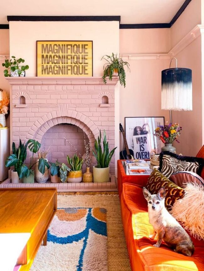 Pink Brick Fireplace Jungle