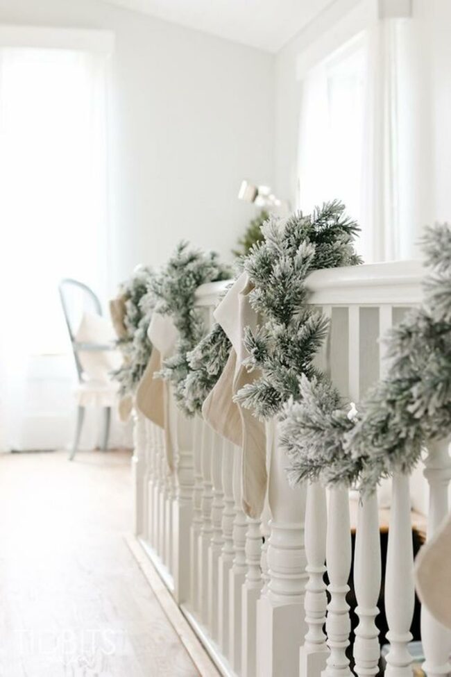 Frosted Green Garland Hallway