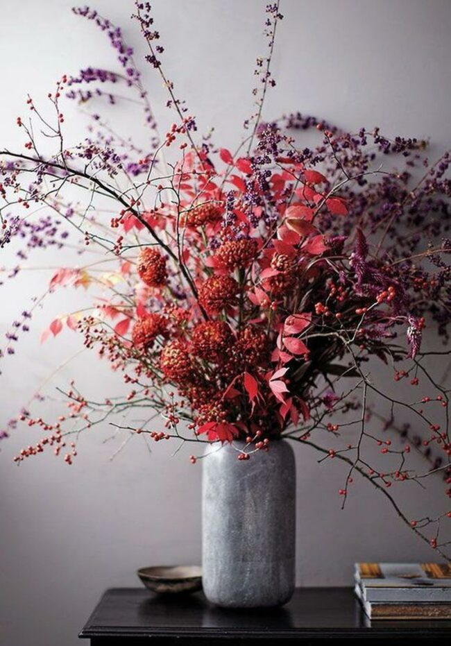 Red Gray Floral Drama
