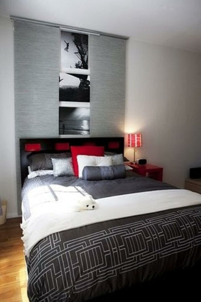 Red Accent Monochrome Bedroom