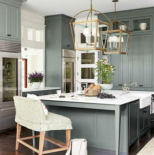 Soft Gray Kitchen Gold Accents